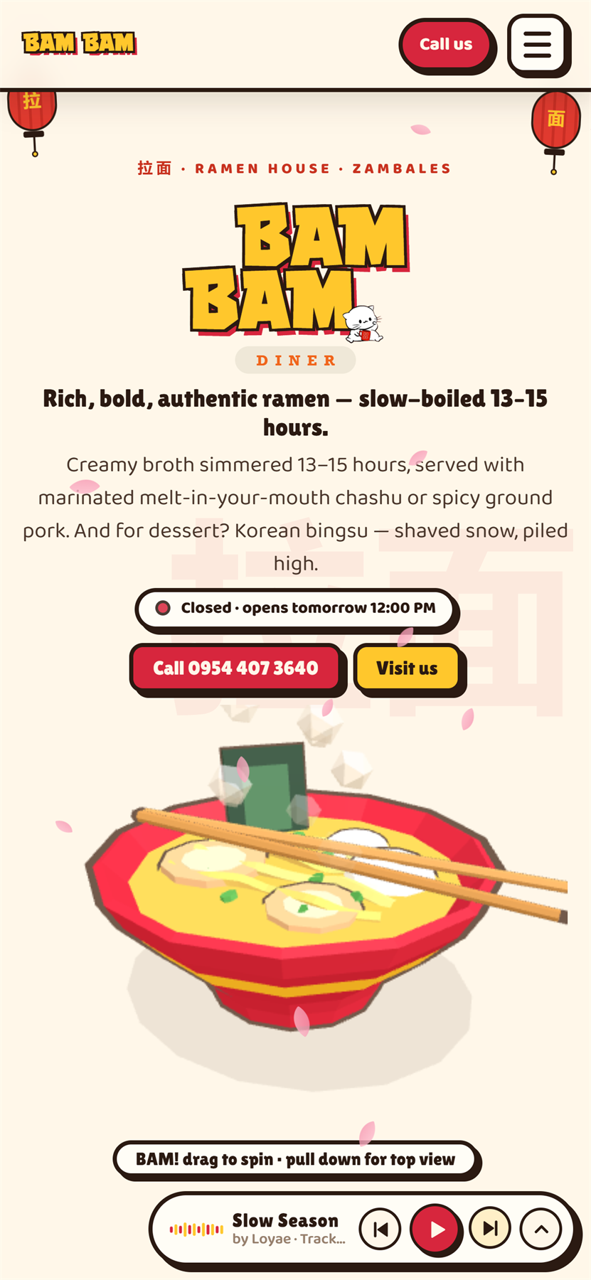 Bambam Diner on mobile